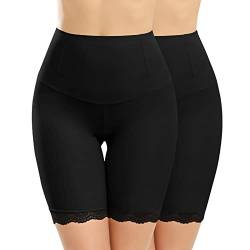 Niwicee Unterhosen Damen Miederpants Radlerhose Kurze Hose Unter Rock Mit Spitze Sicherheitshose Nahtlose Boxershorts Shorts Höschen Leggings Panties Lange Unterwäsche Miederhose Sommer-Schwarz*2-XXL von Niwicee