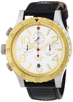 Nixon Herren-Armbanduhr XL 48-20 Chrono Silver Gold Black Chronograph Quarz Leder A3631884-00 von Nixon