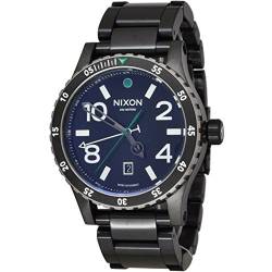 Nixon Herren-Armbanduhr XL Diplomat SS Black/Silver/Green Analog Quarz Edelstahl beschichtet A2771421-00 von Nixon