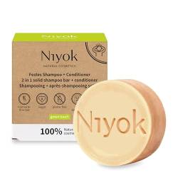 Niyok® 2-in-1 Festes Shampoo + Conditioner "Green Touch" (80g) • Vegane Haarseife • Nachhaltiges Shampoo & Spülung • Haarshampoo & Haarspülung • 100% Naturkosmetik • Plastikfrei & Vegan von Niyok