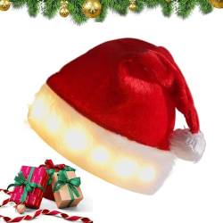 Nizirioo Weihnachtsmütze, LED Nikolausmütze, Rot Plüschseite Leuchtendem Weihnachtsmann Mütz Santa Hat mit Kuschelweich Bommel, Erwachsene Nikolausmützen für Weihnachten Neujahr Feiertagsparty von Nizirioo