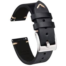 Niziruoup 20 mm Leder-Uhrenarmband für Männer und Frauen, Schnellverschluss, handgenäht, Vintage, Crazy Horse, echtes Leder, Uhrenarmband, Smartwatch-Ersatzband, Leder, schwarz von Niziruoup