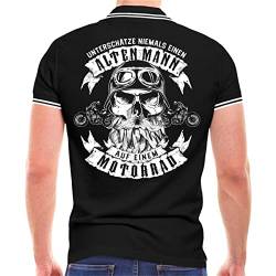 No Fight No Glory Männer Polohemd Poloshirt Biker Unterschätze Niemals einen Alten Mann auf einem Motorrad (mit Rückendruck) Größe S bis 5XL von No Fight No Glory