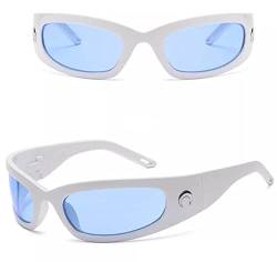 No Name Ltd Damen-Sonnenbrille, Halbmond, UV-Schutz, polarisiert, für Damen und Herren, Weiß – blaue Linse, Einheitsgröße von No Name Ltd
