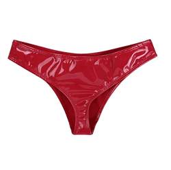 No Name Ltd Sexy PVC-Stretch-Vinyl-Höschen, glänzend, Tanga, Kinky Lingerie für Frauen, Pole Dancing Unterwäsche, kirschrot, 36 von No Name Ltd