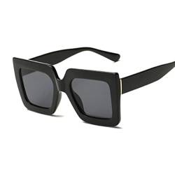Schwarze quadratische Sonnenbrille für Frauen, Promi, übergroß, Retro, Vintage, Festival, Golddetails, großer Rahmen von No Name Ltd