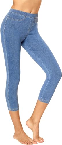 No Nonsense Klassische Capri-Denim-Leggings für Damen, mit Taschen, stilvolle und Bequeme Schlupfjeans für Frauen, Light Denim, X-Groß von No Nonsense