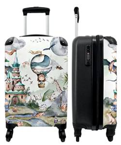 NoBoringSuitcases.com® Kinderkoffer Trolley Handgepäck Kleiner Koffer mit Rollen Suitcase Geschenk - Märchen - Drache - Ballon - 55x35x20cm von NoBoringSuitcases.com