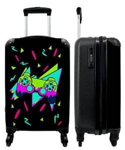 NoBoringSuitcases.com® Kindertrolley Jungen Handgepäck Mini Koffer Suitcase Geschenk - Gaming - Controller - Neon - 55x35x20cm von NoBoringSuitcases.com