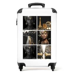 NoBoringSuitcases.com® Koffer Handgepäck Trolley Rollkoffer Kleine Reisekoffer mit 4 Rollen - Frau - Collage - Gold - Architektur - Auto - 55x35x20cm - Fotokoffer - Kabinenkoffer - Boardgepäck von NoBoringSuitcases.com