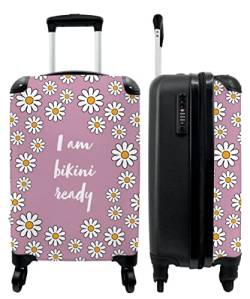 NoBoringSuitcases.com® Koffer Handgepäck Trolley Rollkoffer Kleine Reisekoffer mit 4 Rollen - Rosa - Blumen - Ich Bin bereit für den Bikini - 55x35x20cm - Fotokoffer - Kabinenkoffer - Boardgepäck von NoBoringSuitcases.com