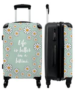 NoBoringSuitcases.com® Koffer groß Trolley Rollkoffer Reisekoffer mit 4 Rollen Fotokoffer - Das Leben ist Besser im Bikini - Blumen - Grün - Zitat - 67x43x25cm - 90 Liter von NoBoringSuitcases.com