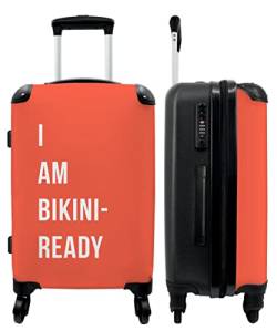 NoBoringSuitcases.com® Koffer groß Trolley Rollkoffer Reisekoffer mit 4 Rollen Fotokoffer - Ich Bin bereit für den Bikini - Orange - Zitat - 67x43x25cm - 90 Liter von NoBoringSuitcases.com