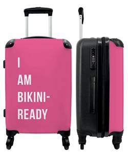 NoBoringSuitcases.com® Koffer groß Trolley Rollkoffer Reisekoffer mit 4 Rollen Fotokoffer - Pink - Zitat - Ich Bin bereit für den Bikini - 67x43x25cm - 90 Liter von NoBoringSuitcases.com