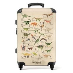 NoBoringSuitcases.com® Reisekoffer Geschenk Junge Rollkoffer Reisekoffe Trolli Suitcase Koffer Groß Kinder - Dino - Alphabet - Braun - Koffer mittelgroß, 67x43x25cm von NoBoringSuitcases.com