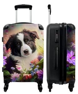 NoBoringSuitcases.com® Trolley Kinder Weichgepäck Koffer Groß Suitcase Geschenk - Welpe - Hund - Blumen - Illustration - 67x43x25cm von NoBoringSuitcases.com
