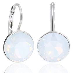 925 Silber-Ohrringe White Opal mit Kristallen 925 Sterling Silver NOBEL SCHMUCK von Nobel