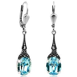 Jugendstil Ohrringe Silber Swarovski Kristalle Aquamarin Blau NOBEL SCHMUCK von Nobel