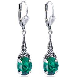 Jugendstil Ohrringe Swarovski Kristalle Silber Grün Emerald NOBEL SCHMUCK von Nobel