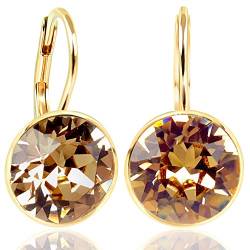 NOBEL SCHMUCK Ohrringe Gold Topaz mit Markenkristallen 925 Sterling - schlicht modern von Nobel