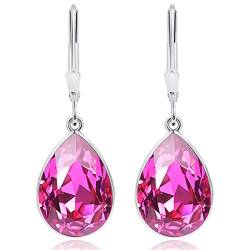 Ohrringe 925 Silber Kristall-Ohrringe Fuchsia Tropfen NOBEL SCHMUCK von Nobel