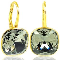 Ohrringe 925 Silber vergoldet Swarovski Kristalle Grau Gold NOBEL SCHMUCK von Nobel