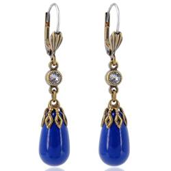 Perlen-Ohrringe Gold Blau Kristalle und Perlen von Swarovski Perlenschmuck NOBEL SCHMUCK von Nobel
