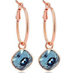 Rosegold Creolen Blau Charm Anhänger Swarovski Kristalle Ohrringe 925 Sterling NOBEL SCHMUCK von Nobel