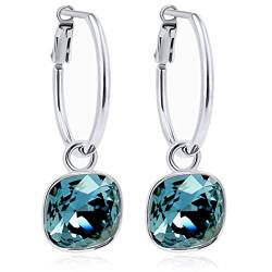 Silber-Creolen 925 Sterling Silver Anhänger Swarovski Kristalle Denim Blue Ohrringe NOBEL SCHMUCK von Nobel