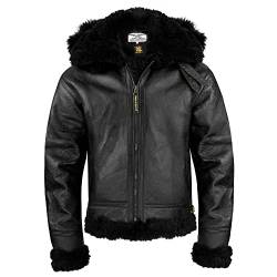 Noble House B-3 Schwarz Fliegerjacke Herren Lederjacke Echtes Schaffell 20 mm (3XL) von Noble House