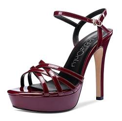 NobleOnly Damen Ankle-Strap Sandalen Plattform Peep-Toes Slingback Stilettos 13CM High Heels Rot Schuhe EU42 von NobleOnly