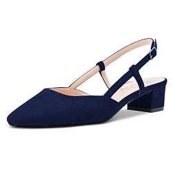 NobleOnly Damen Chunky Blockabsatz Niedrige Kitten Absatz Heel Eckige Zehenkappe Sandalen Slingback Slip-on Pumps Hochzeit Cute Schuhe Navy Blau 44 EU von NobleOnly