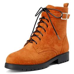 NobleOnly Damen Chunky Blockabsatz Niedrige Kitten Absatz Heel Runde Zehenkappe Stiefeletten Schnüren Schnürung Reißverschluss Klassisch Schuhe Orange 41 EU von NobleOnly