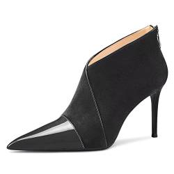 NobleOnly Damen Hoher High Stiletto Absatz Heel Spitze Zehenkappe Stiefeletten Slip-on Reißverschluss Büroschuhe Dress Schuhe Schwarz 38 EU von NobleOnly