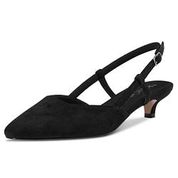 NobleOnly Damen Kitten Absatz Heel Eckige Zehenkappe Slingback Pumps Büroschuhe Lässig Abschlussball Dress Schuhe 3 cm Heels Schwarz 44 EU von NobleOnly