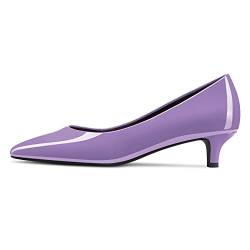 NobleOnly Damen Kitten Niedrige Absatz Heel Spitze Zehenkappe Pumps Slip-on Hochzeit Büroschuhe 3.5 cm Heels Schuhe Violett Lackleder 43 EU von NobleOnly