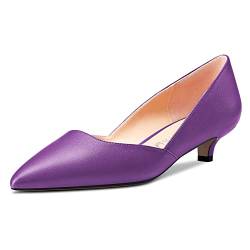 NobleOnly Damen Kitten Niedrige Absatz Heel Spitze Zehenkappe Pumps Slip-on Hochzeit Büroschuhe 3.5 cm Heels Violett A 41 EU von NobleOnly