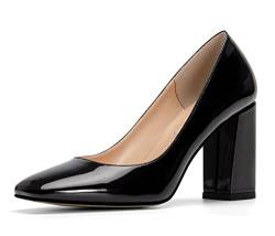 NobleOnly Damen Lederfutter Quadratische Zehe High Heels Pumps Blockabsatz 7.5CM Heel Schwarz Lackleder Schuhe EU 41 von NobleOnly