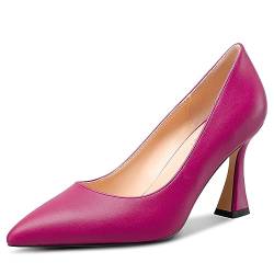 NobleOnly Damen Mittlerem Absatz Heel Slip-on Geschlossene Spitze Zehenkappe Klassisch Dress Pumps Lässig Büroschuhe Sommer Schuhe 8.5 cm Heels Magenta 42 EU von NobleOnly