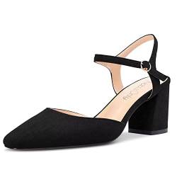 NobleOnly Damen Mittlerem Chunky Blockabsatz Absatz Heel Geschlossene Eckige Zehenkappe Slingback Knöchelriemen Sandalen Party Dress Schuhe 6.5 CM Heels Schwarz 39 EU von NobleOnly