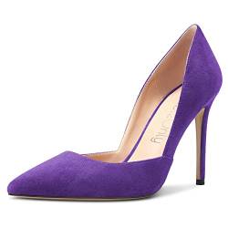 NobleOnly Damen Stiletto Hoher High Absatz Heel Spitze Zehenkappe Pumps Two-Piece Slip-on Hochzeit Sexy Dress Schuhe Violett 35 EU von NobleOnly