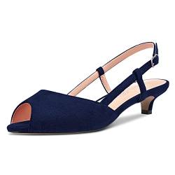 NobleOnly Damen Stiletto Niedrige Kitten Absatz Heel Peep Open Zehenkappe Slingback Sandalen Slip-on Sexy Dress Hochzeit 3.5 CM Heels Schuhe Navy Blau 38 EU von NobleOnly