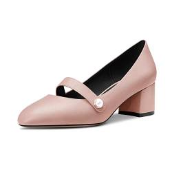 NobleOnly Mittlerem Chunky Blockabsatz Absatz Heel Geschlossene Runde Zehenkappe Slip-on Pumps Party Büroschuhe Cute Schuhe 5 cm Heels Rosa 40 EU von NobleOnly