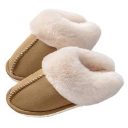 NoceBy Damen Hausschuhe Winter Warm Plüsch Flauschige Weiche Flache Pantoffeln rutschfeste Outdoor/Indoor für Damen und Herren(Braun) von NoceBy