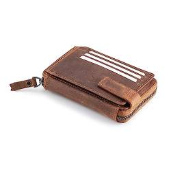 Node Leather Herren-Geldbörse mit Reißverschluss – hochwertiges Leder mit sicherem Reißverschluss und Magnetverschluss, Teakbraun, Vintage von Node Leather