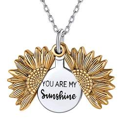 Nofade Halskette mit Sonnenblumen Anhänger Damen Kette Sonnenblume Schachtel Geschenkebox für Ihre Liebste von Nofade Silver
