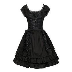 Nofonda Frauen Klassisch Schwarz Gothic Kostüm Cosplay Lolita Kostüm Abendkleid Layered Lace-Up Kurzarm Kleid (L) von Nofonda