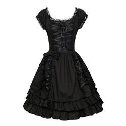 Nofonda Frauen Klassisch Schwarz Gothic Kostüm Cosplay Lolita Kostüm Abendkleid Layered Lace-Up Kurzarm Kleid (M) von Nofonda