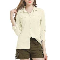 Nogwas Bluse Damen Elegant V-Ausschnitt Hemd Freizeithemd Langarm Hemd Wanderhemd für Angeln Safari Reisen Golf,5073,Light Khaki,L von Nogwas