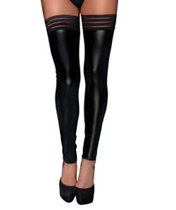 Damen Dessous wetlook fetisch Stockings mit elastischen Bändern und Silikon Streifen in schwarz M von Noir Handmade